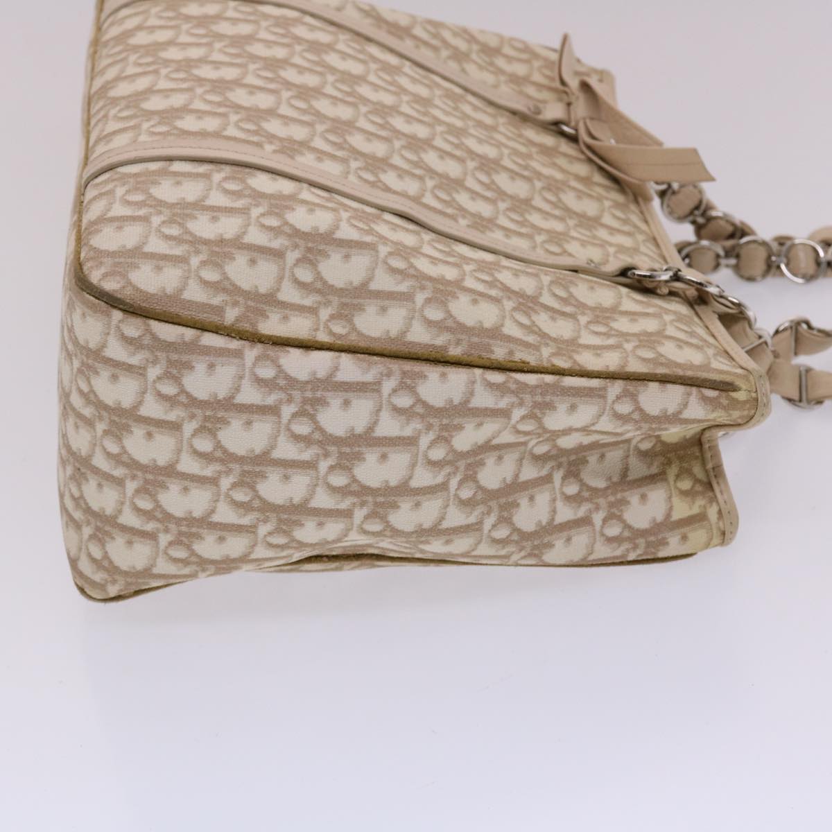 CHRISTIAN DIOR Trotter Canvas Tote Bag PVC Leather Beige Auth 49112