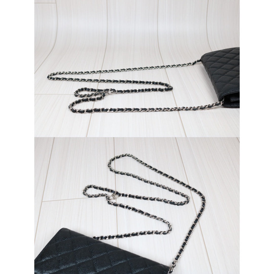 Very Good ( Rank A)｜ CHANEL Matelasse Caviar Skin Chain Wallet Black Silver Hardware Made in 2019 Year ｜S24061102