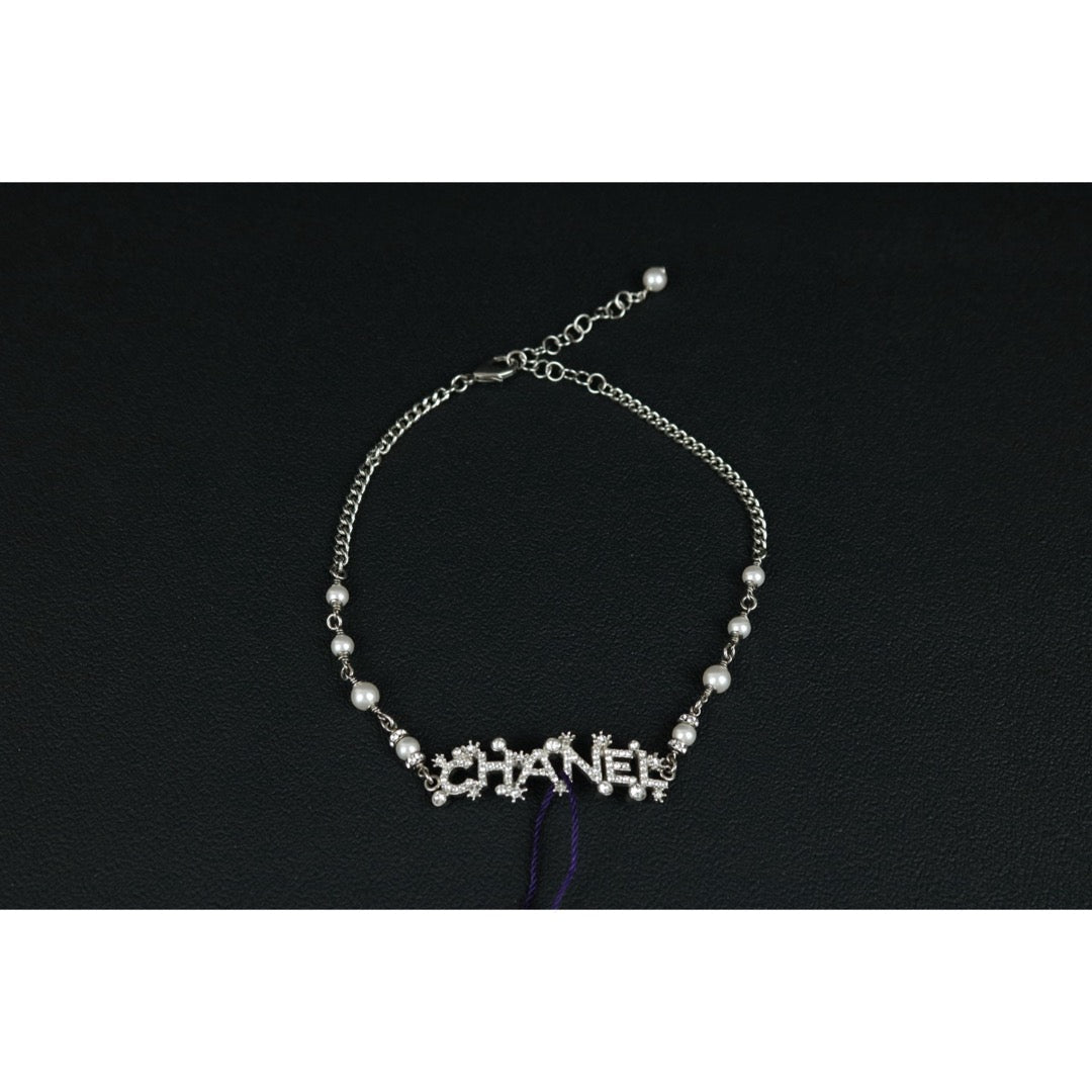 Excellent（Rank SA）｜ CHANEL Coco Mark Chain Pearl Rhinestone Chocker Necklace Silver｜F25032507