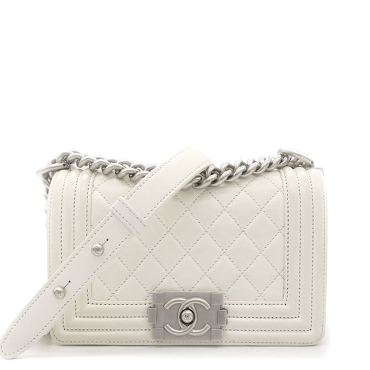 Chanel Calfskin Quilted Small Boy Flap White