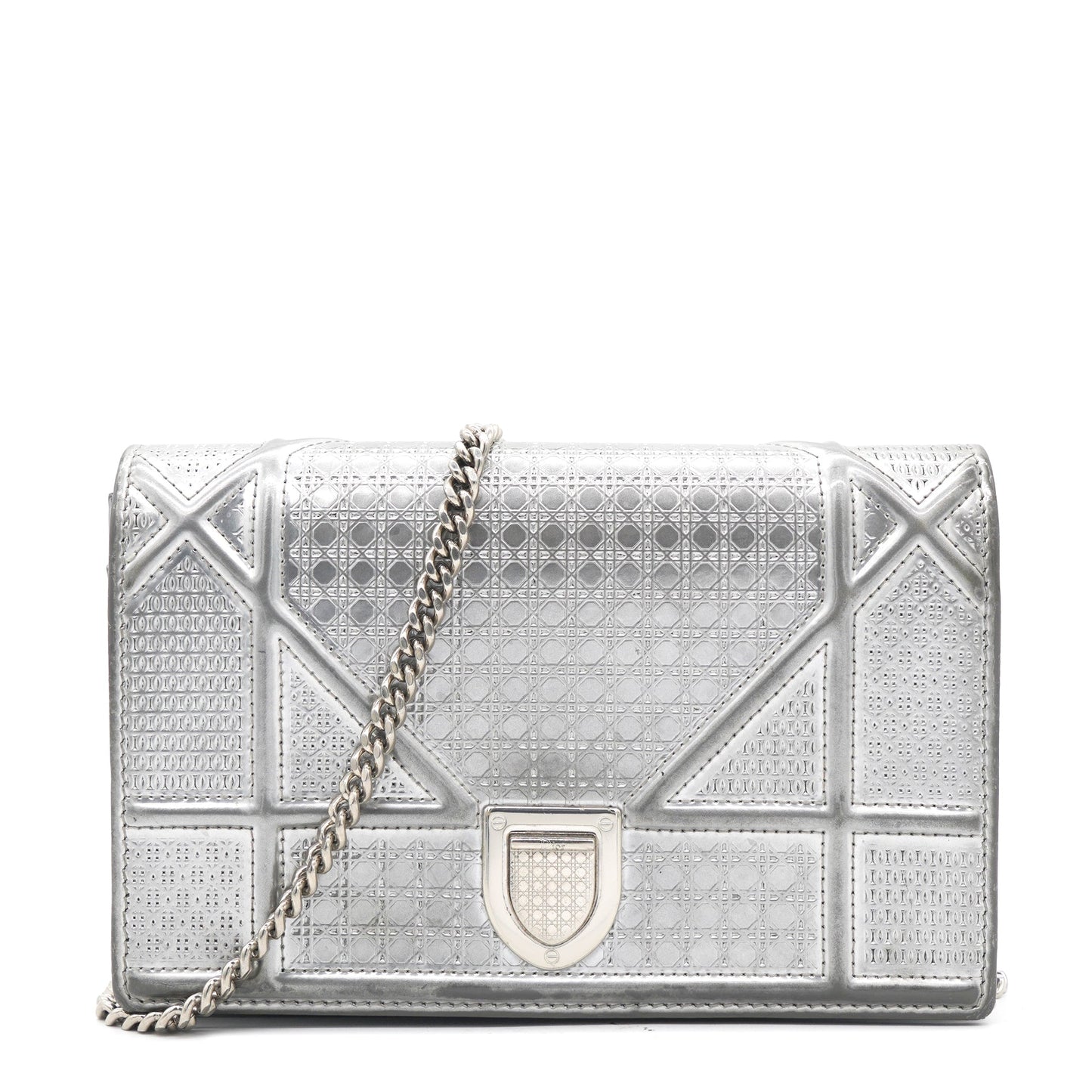 Dior Silver Leather Diorama Wallet on Chain
