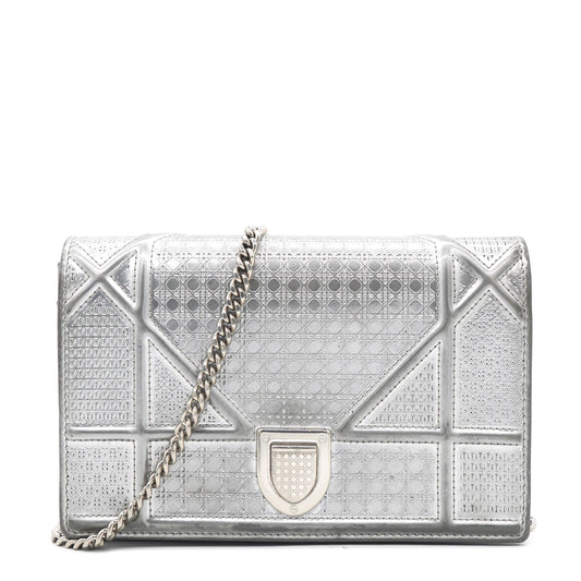 Dior Silver Leather Diorama Wallet on Chain