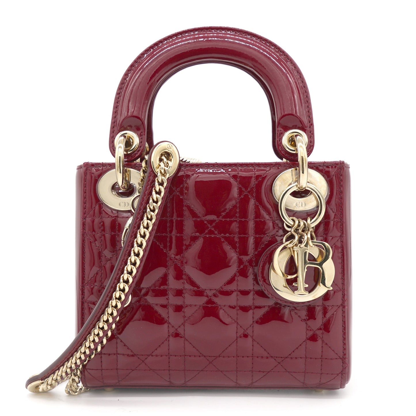 Dior Red Cannage Patent Leather Mini Chain Lady Dior Tote