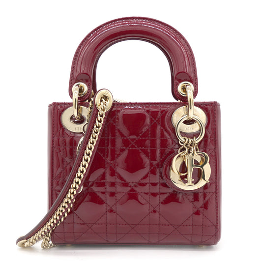 Dior Red Cannage Patent Leather Mini Chain Lady Dior Tote