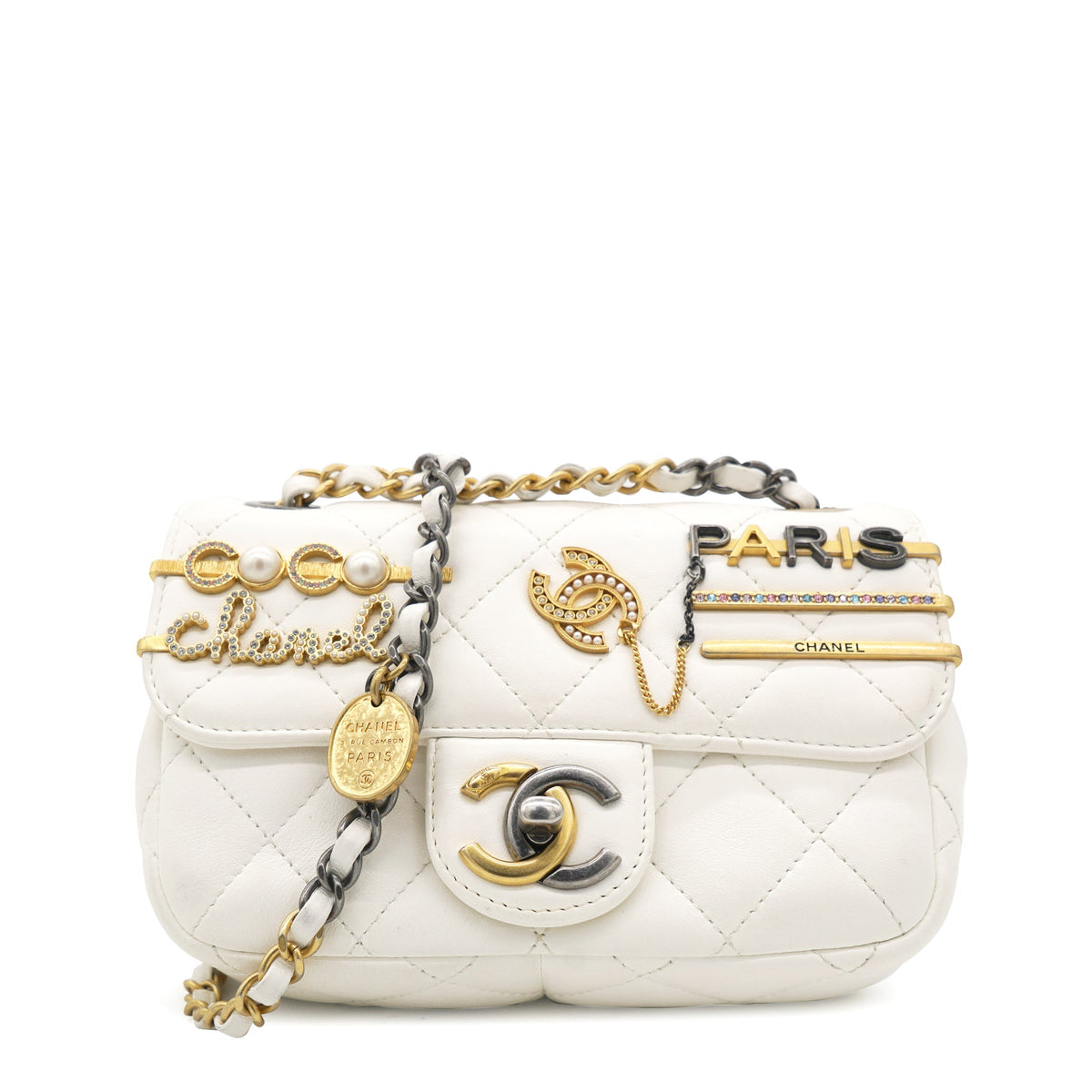 Chanel Lambskin Quilted Mini Coco Clips Flap White