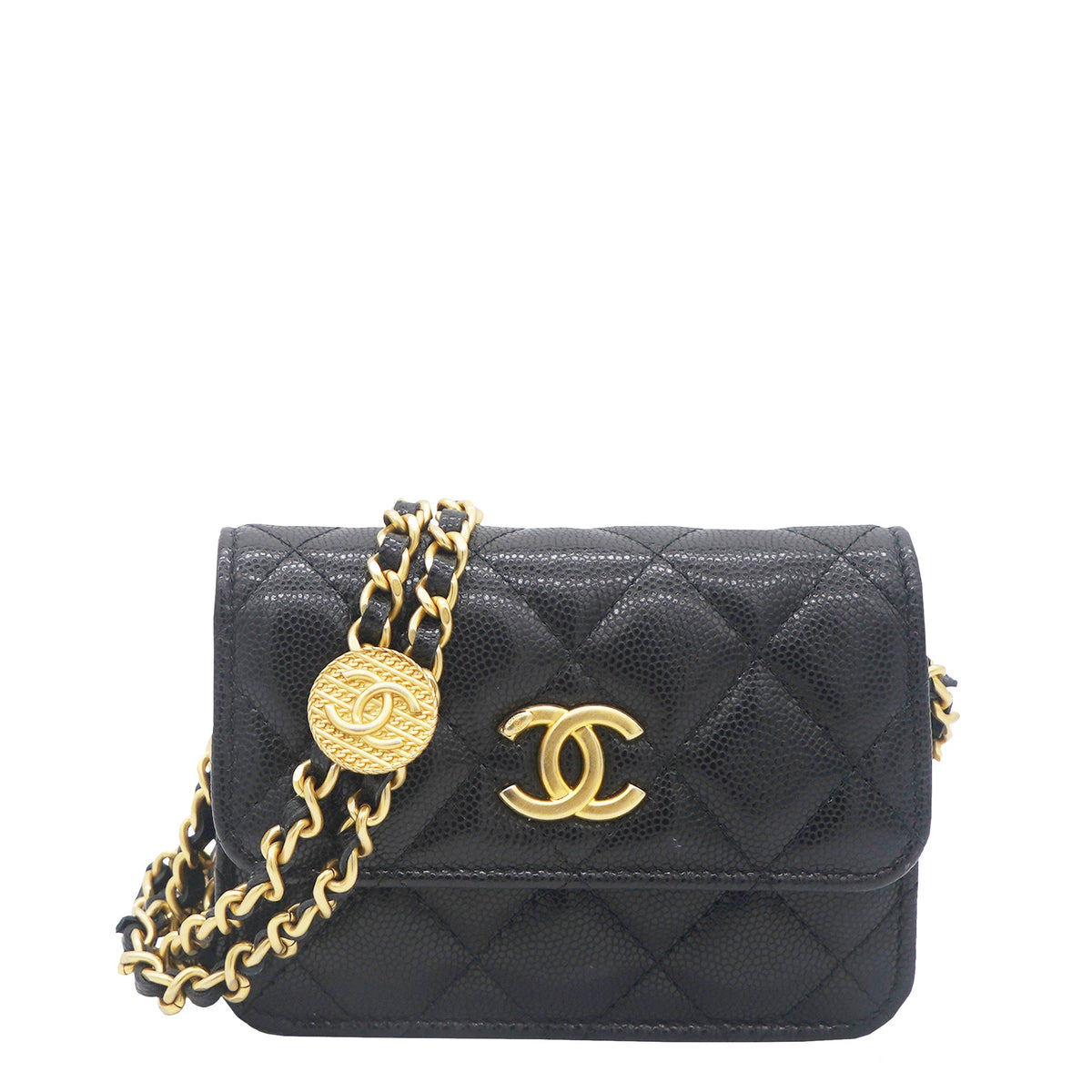 Chanel Mini Caviar Card Case on Chain