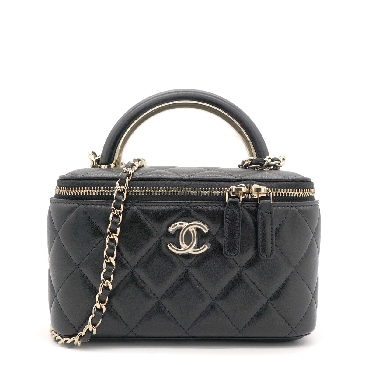 Chanel Lambskin Quilted Small Top Handle Vanity Case With Chain Black