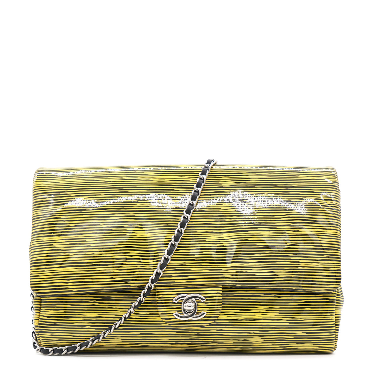 Chanel Patent Calfskin Striped Single Flap Bag