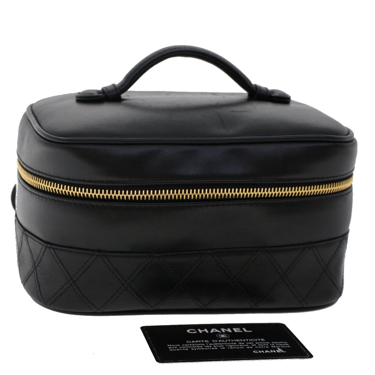CHANEL Vanity Cosmetic Pouch Lamb Skin Black CC Auth 49400A