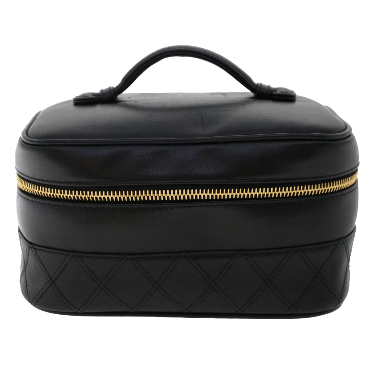CHANEL Vanity Cosmetic Pouch Lamb Skin Black CC Auth 49400A