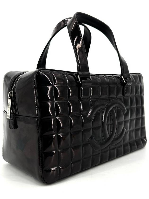 Chocolate bar patent Boston bag shoulder tote Chanel