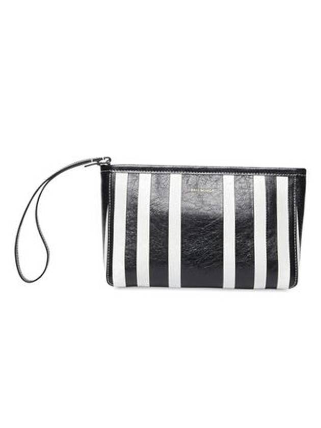 Luxury Balenciaga  Barbes Striped Zipper Clutch Bag Black