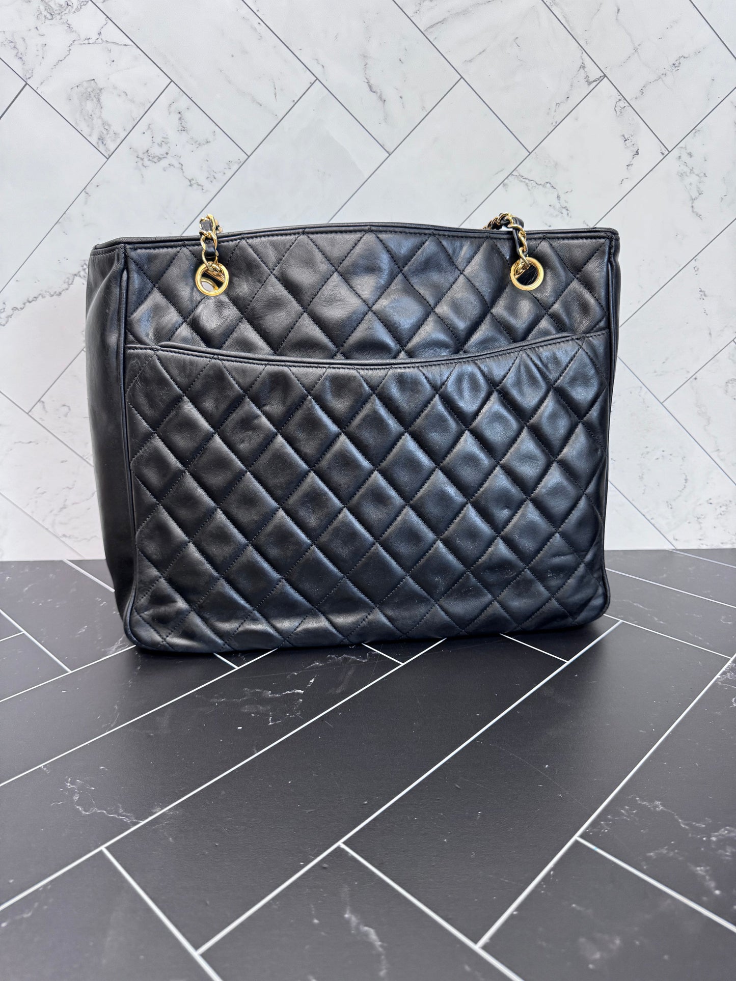 Chanel Vintage Black Lambskin Shopping Tote