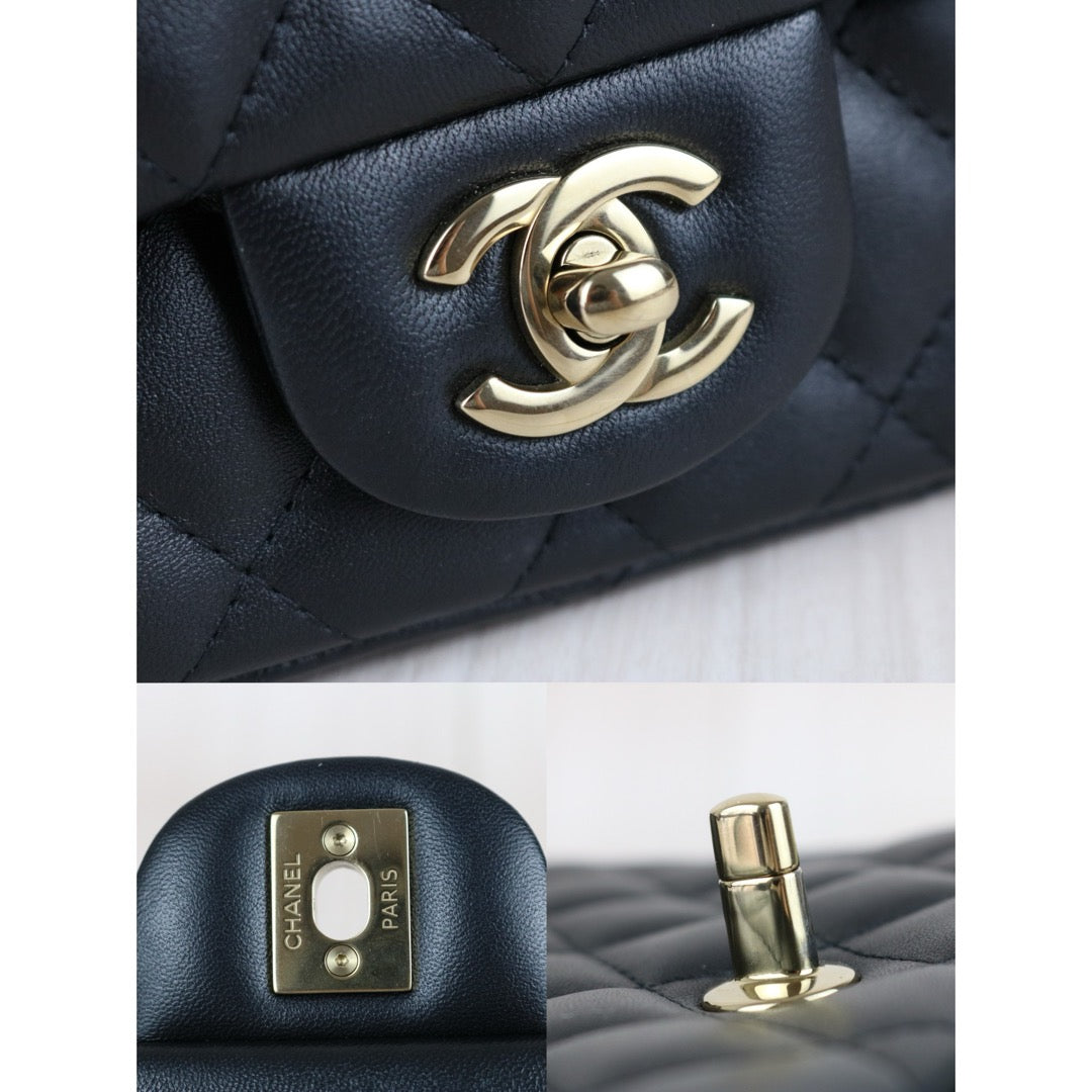 Very Good ( Rank A)｜ CHANEL Lanbskin Square 17  Shoulder Bag Black IC Chips Model ｜W25051701