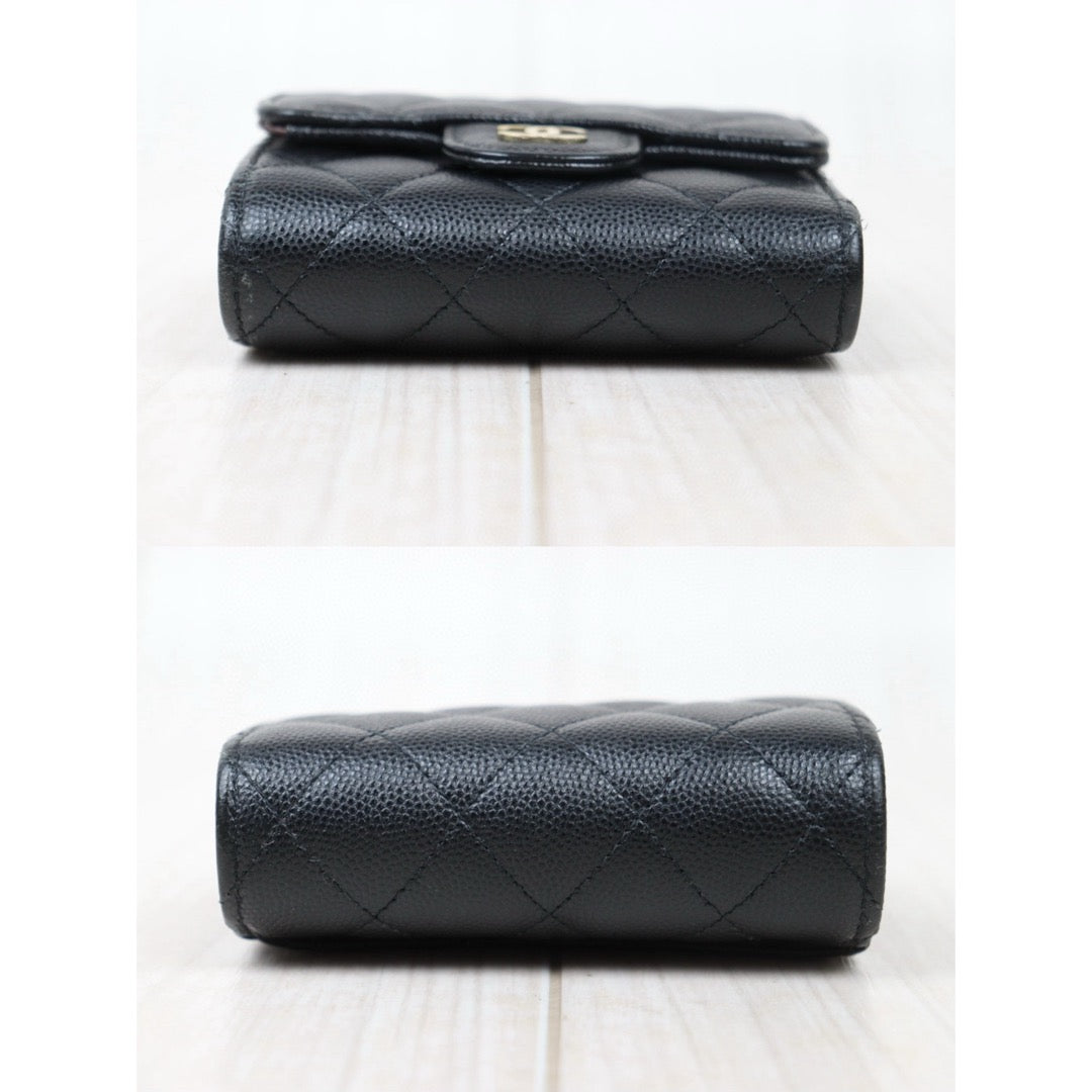 Good ( Rank AB)｜CHANEL Caviar Skin Leather Calf Leather  Wallet Black Made In 2020 Year｜25022401