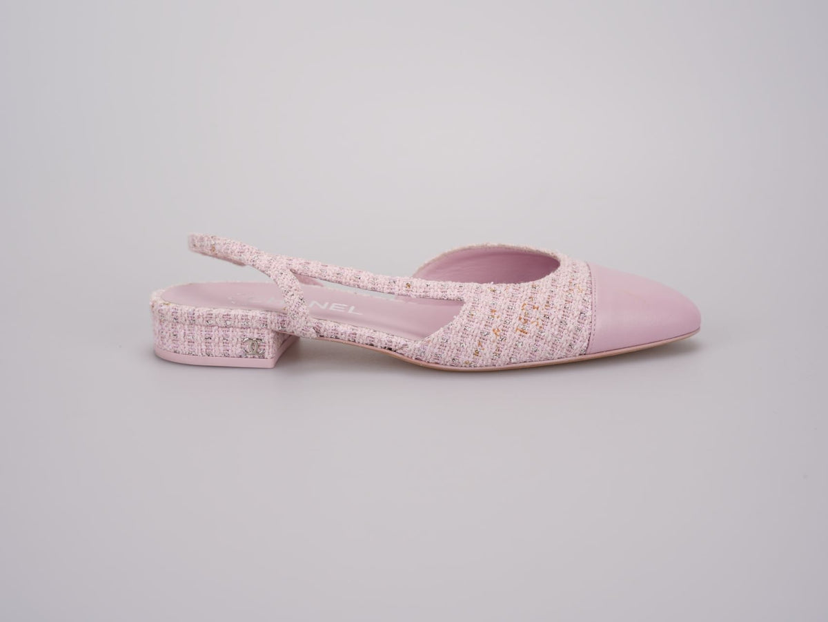 Chanel Pink Tweed Slingback Kitten Heel Pumps Size 38C