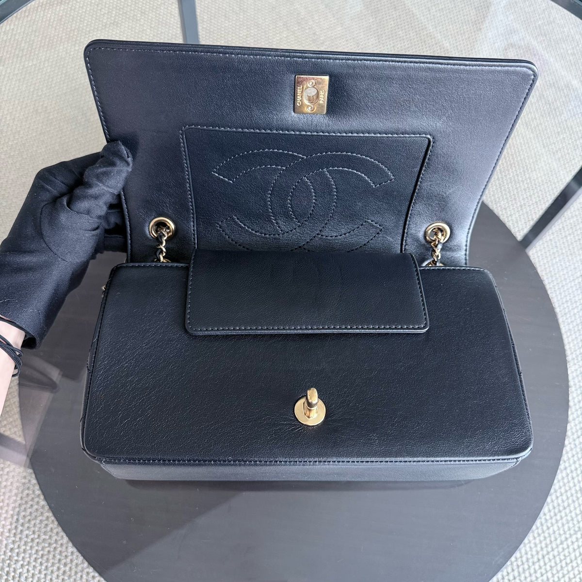 Chanel Seasonal Flap Mademoiselle - 25CM Quilted Lambskin Black Gold Hardware Series 23