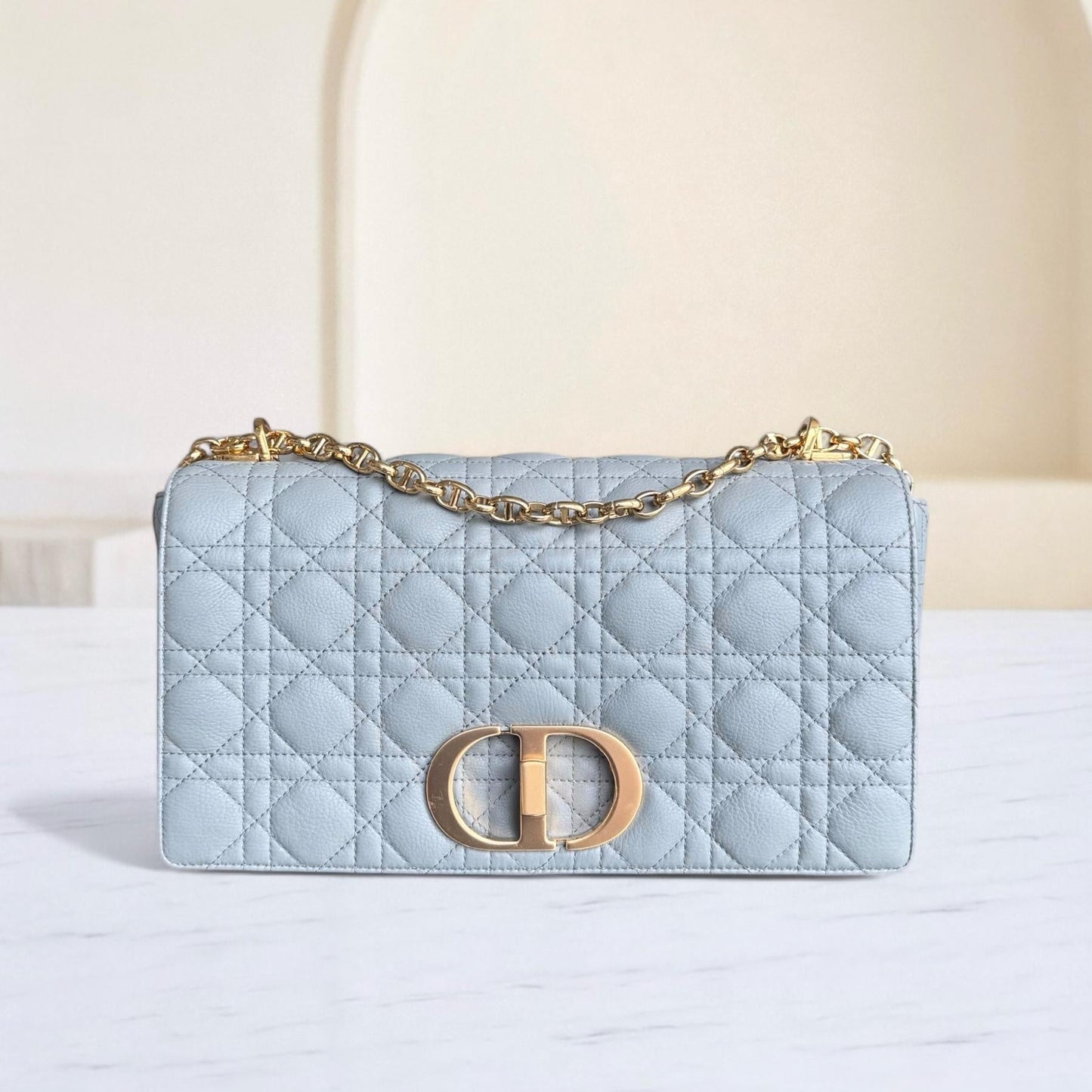 Dior Caro Large - Cannage Calfskin Grey Gray Gold Hardware