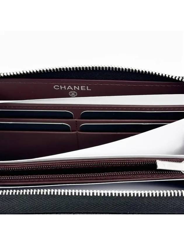 Classic Caviar Silver Zipper Long Wallet Black Chanel