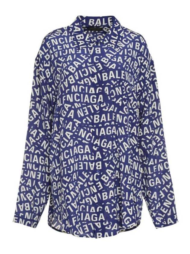 Luxury Balenciaga  All Over Logo Shirt Blue