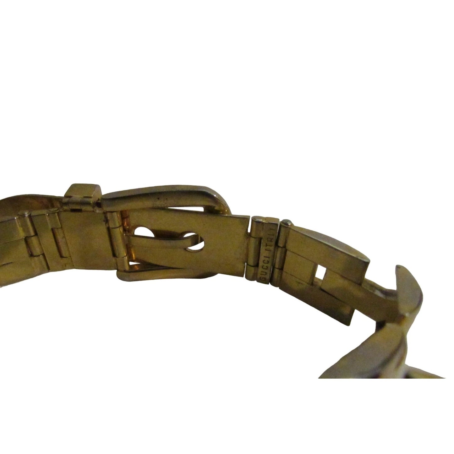 Vintage, Gucci Sylvie style gold link skinny belt with metal 'belt buckle' clasp
