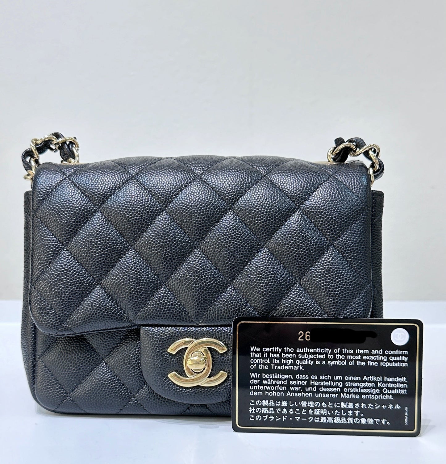 Chanel Black Mini Square Caviar Flap Bag Gold Hardware