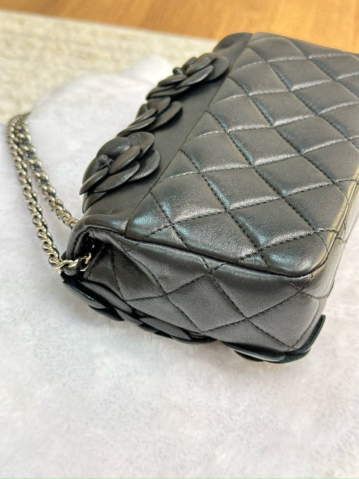 Chanel Mini Limited Edition Black Camellia  Lambskin Flap Bag