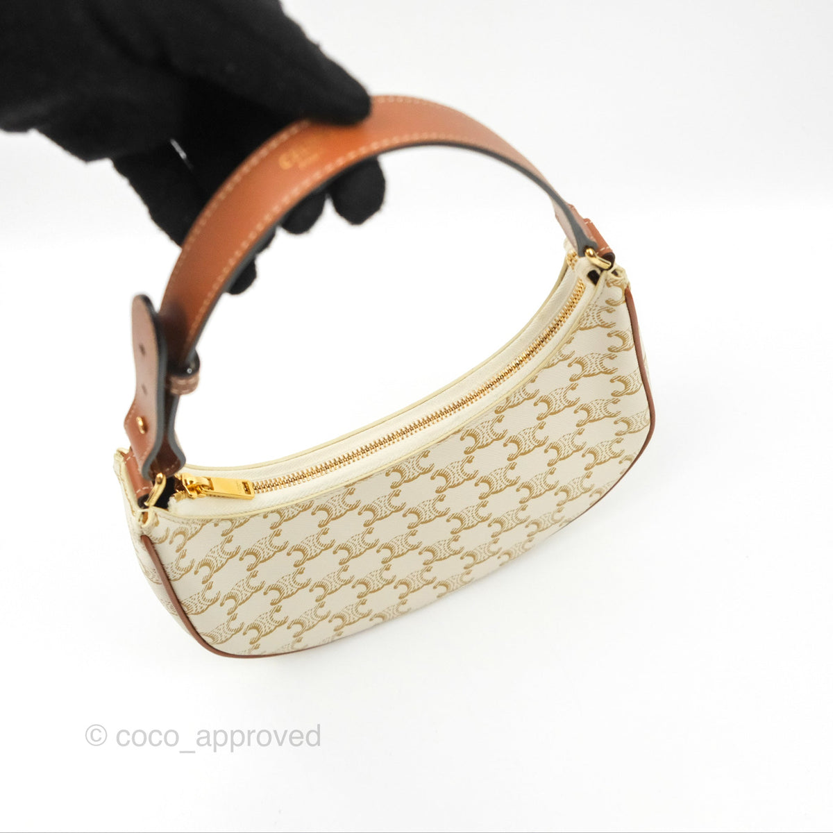 Celine Ava Bag In Triomphe Canvas Calfskin White