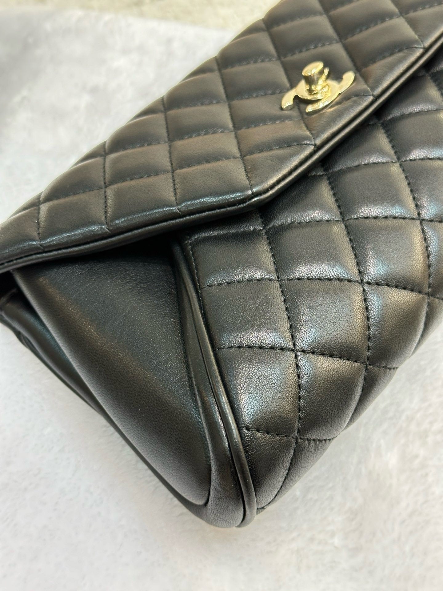 Chanel Lambskin Quilted Fold Up Again Clutch Black