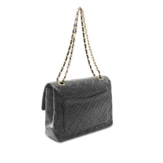 Black Chanel Medium Tall Classic Lambskin Double Flap Shoulder Bag