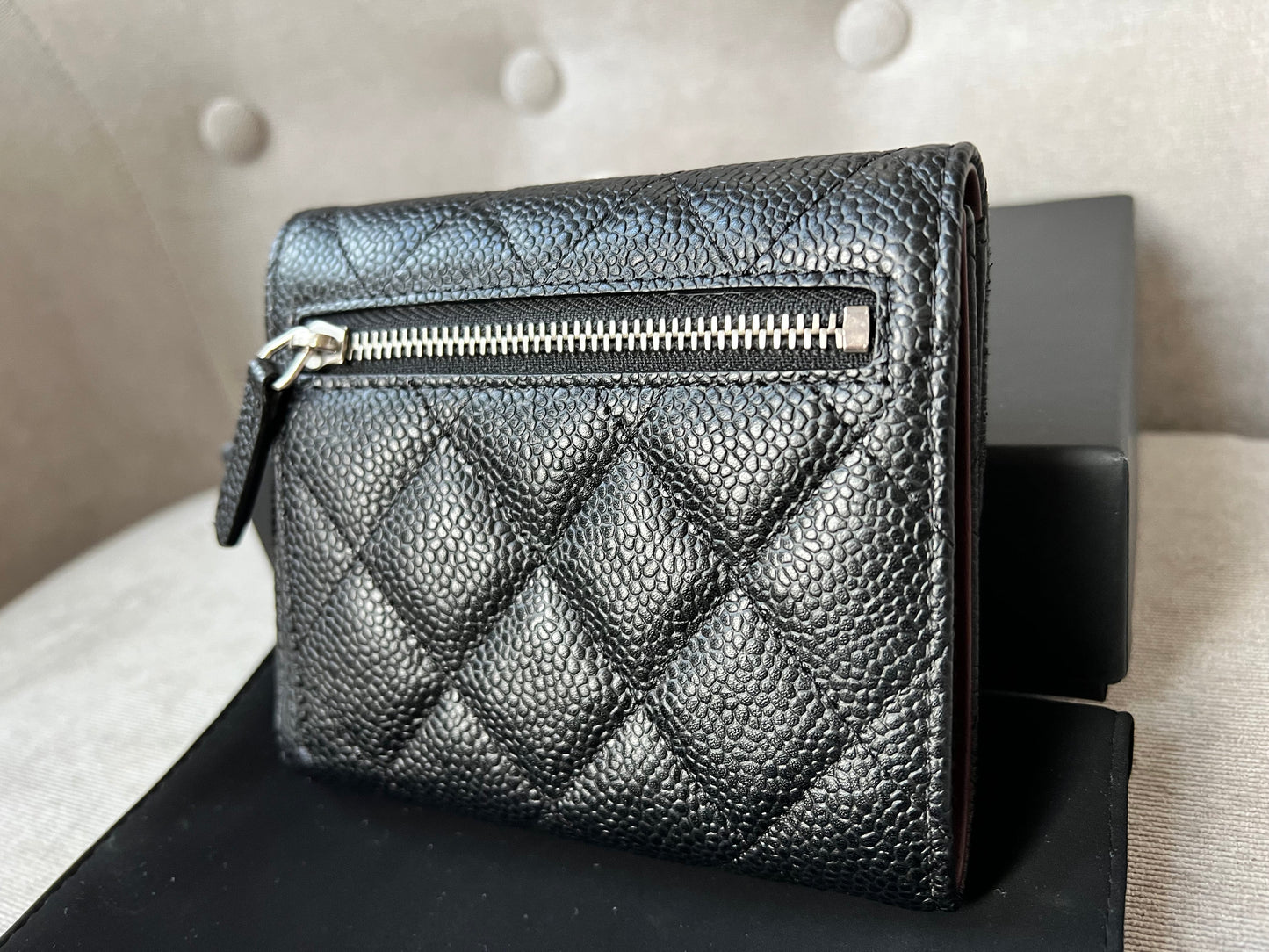 Chanel Black Caviar Classic Small Flap Wallet with Silver Hardware