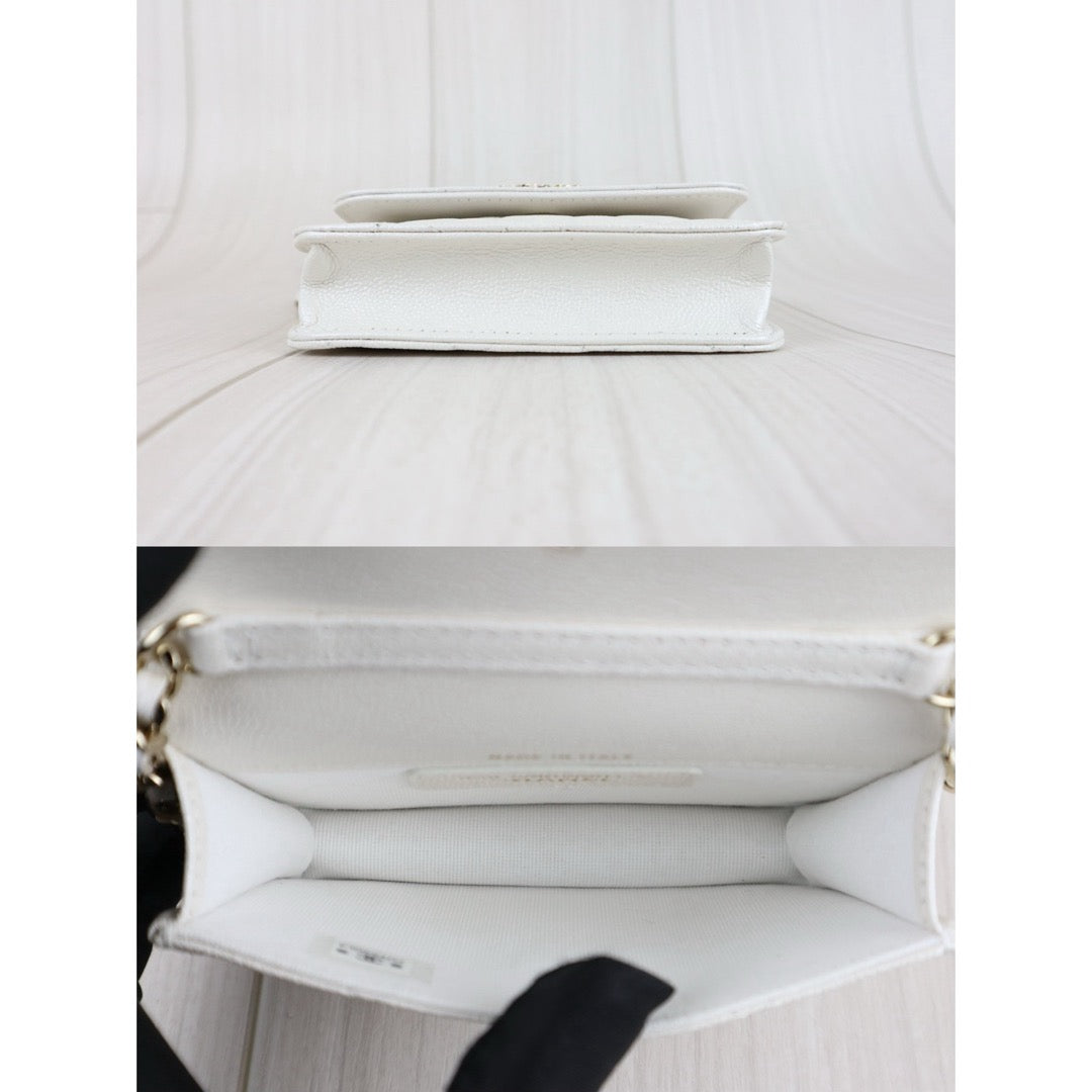 Very Good ( Rank A)｜ CHANEL Matelasse Chain Calf Leather Colour Rhinestone Mini WOC White  IC Chips Model ｜W25062903