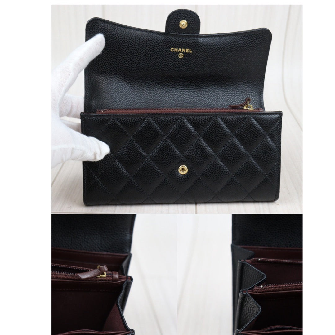 Rank SA ｜CHANEL Caviar Skin Black Long Wallet Made In 2018-2019 Year｜S23121103