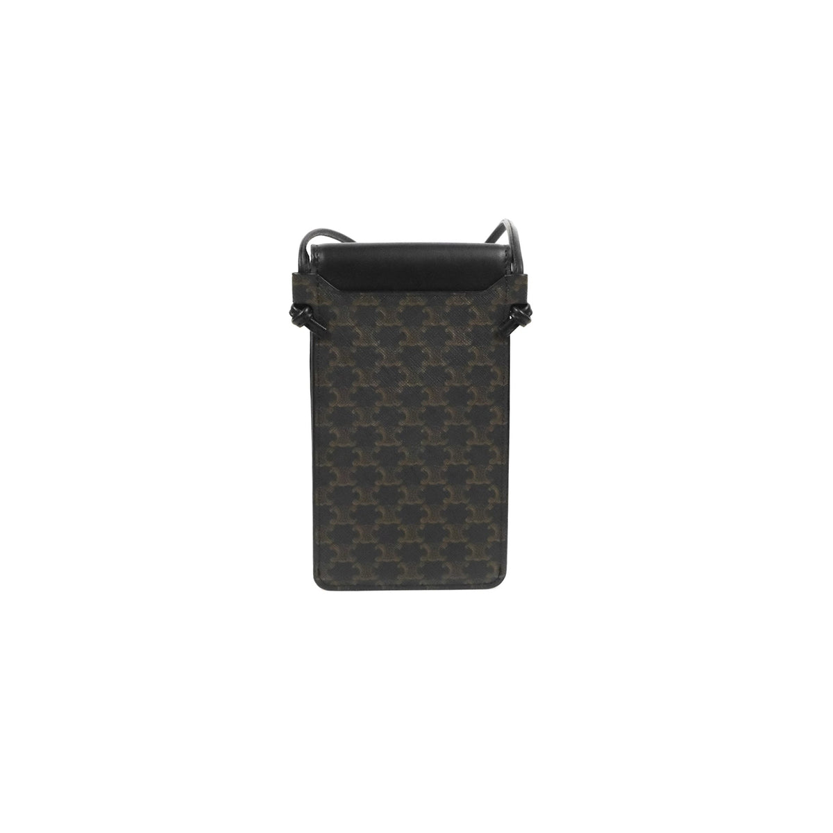 Celine Phone Pouch with Flap Black Triomphe Canvas Lambskin