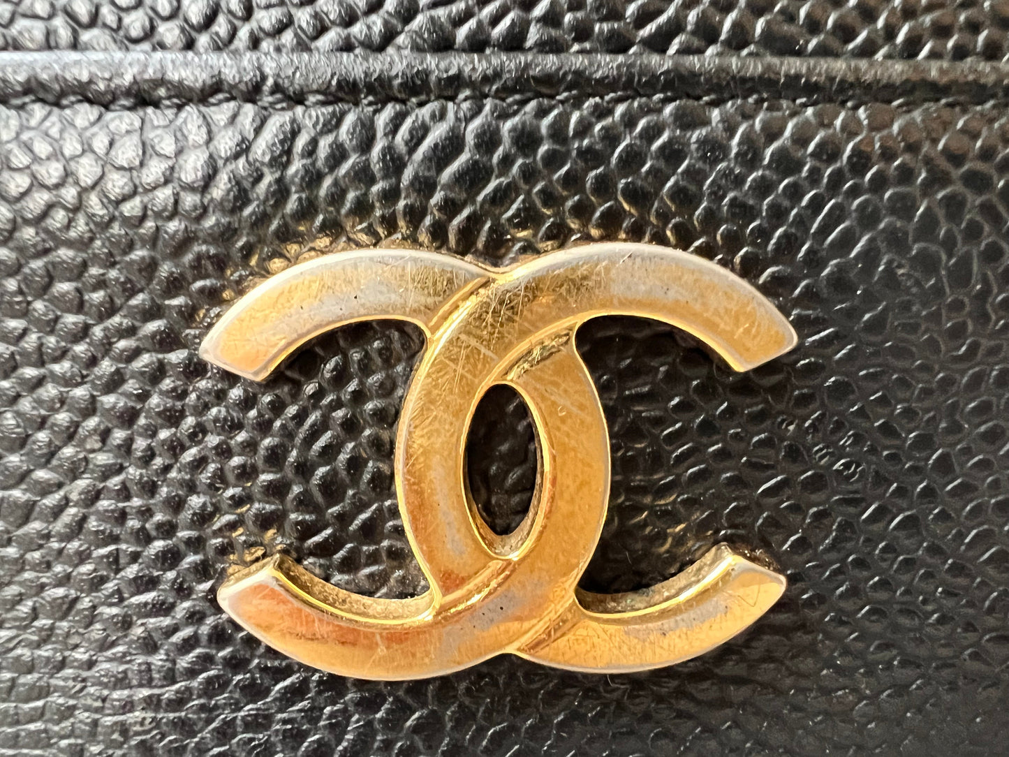 Chanel Vintage Black Caviar Chain Tote with 24k Gold Hardware