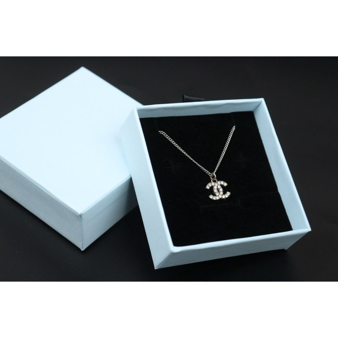 Very Good ( Rank A) ｜CHANEL COCO Mark Rhinestone Necklace Silver｜V25061909