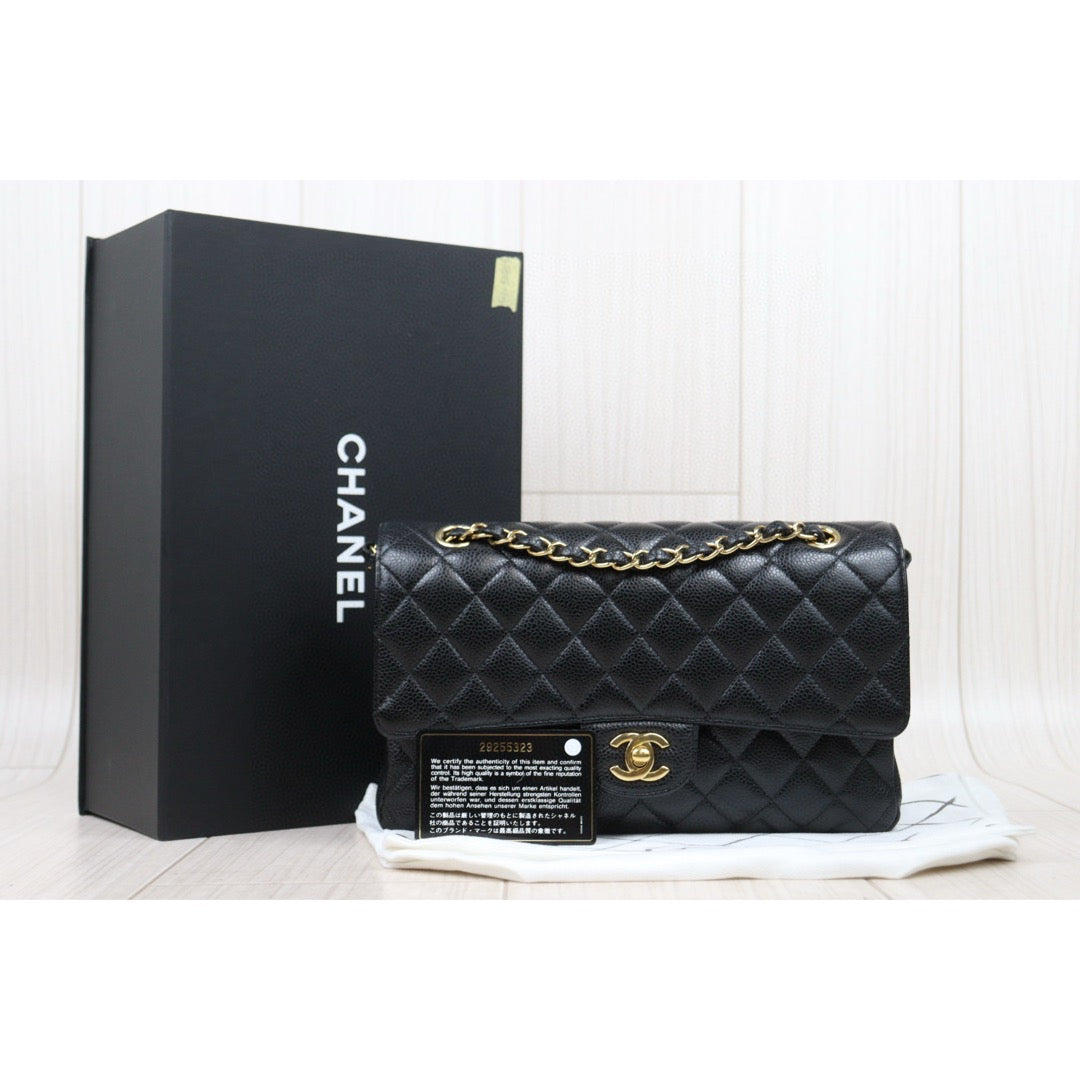 Very Good ( Rank A)｜ Full Set  CHANEL Caviar Skin Matrasse Double Flap 25 Shoulder Bag Black Made In 2020 Year｜S25030103