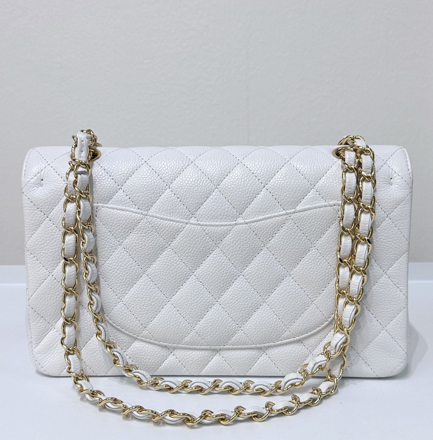 Chanel White Caviar Medium Classic 2.55 Double Flap Bag