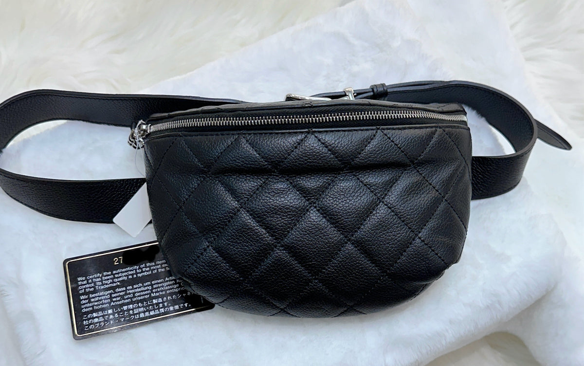 CHANEL Grained Calfskin Quilted Waist Belt Bag Black