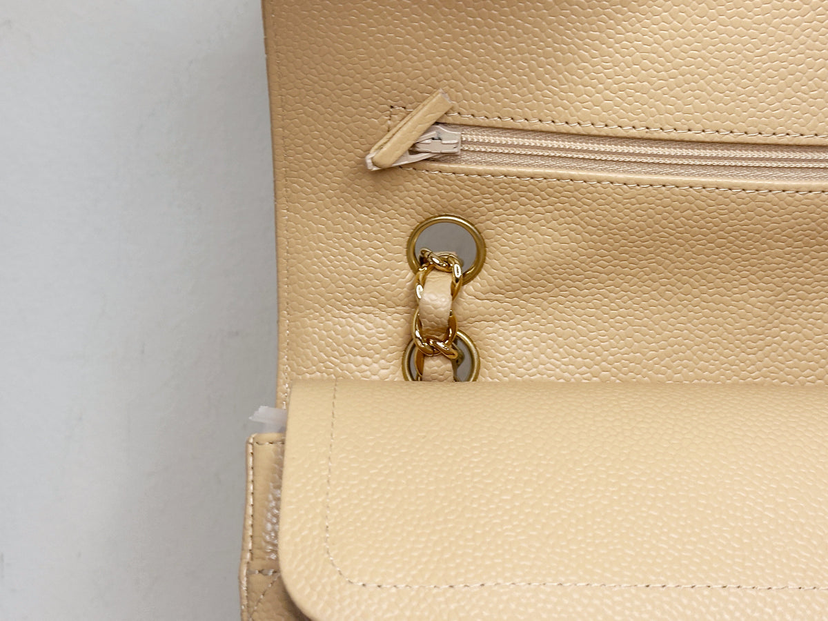 Chanel Medium Caviar Classic Double Flap Bag Beige 2552 holo card