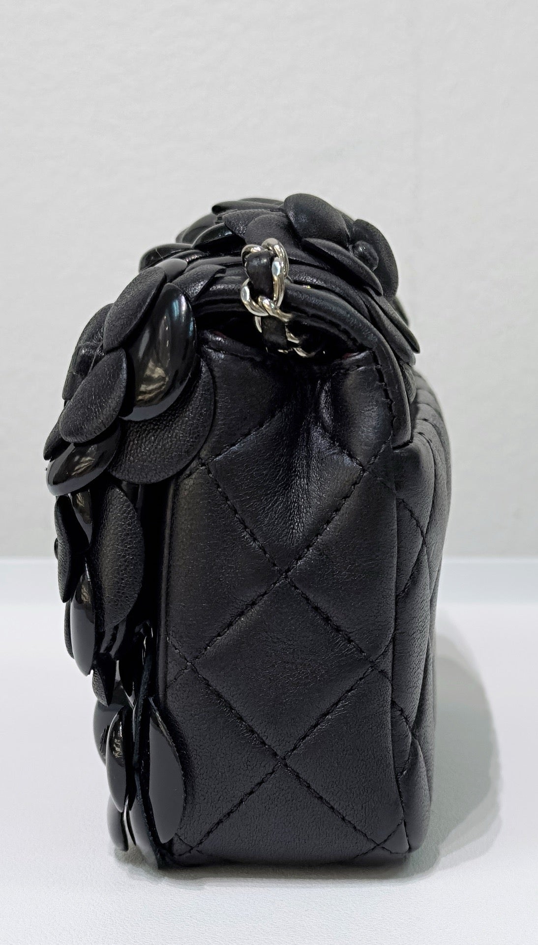 Chanel Mini Limited Edition Black Camellia  Lambskin Flap Bag