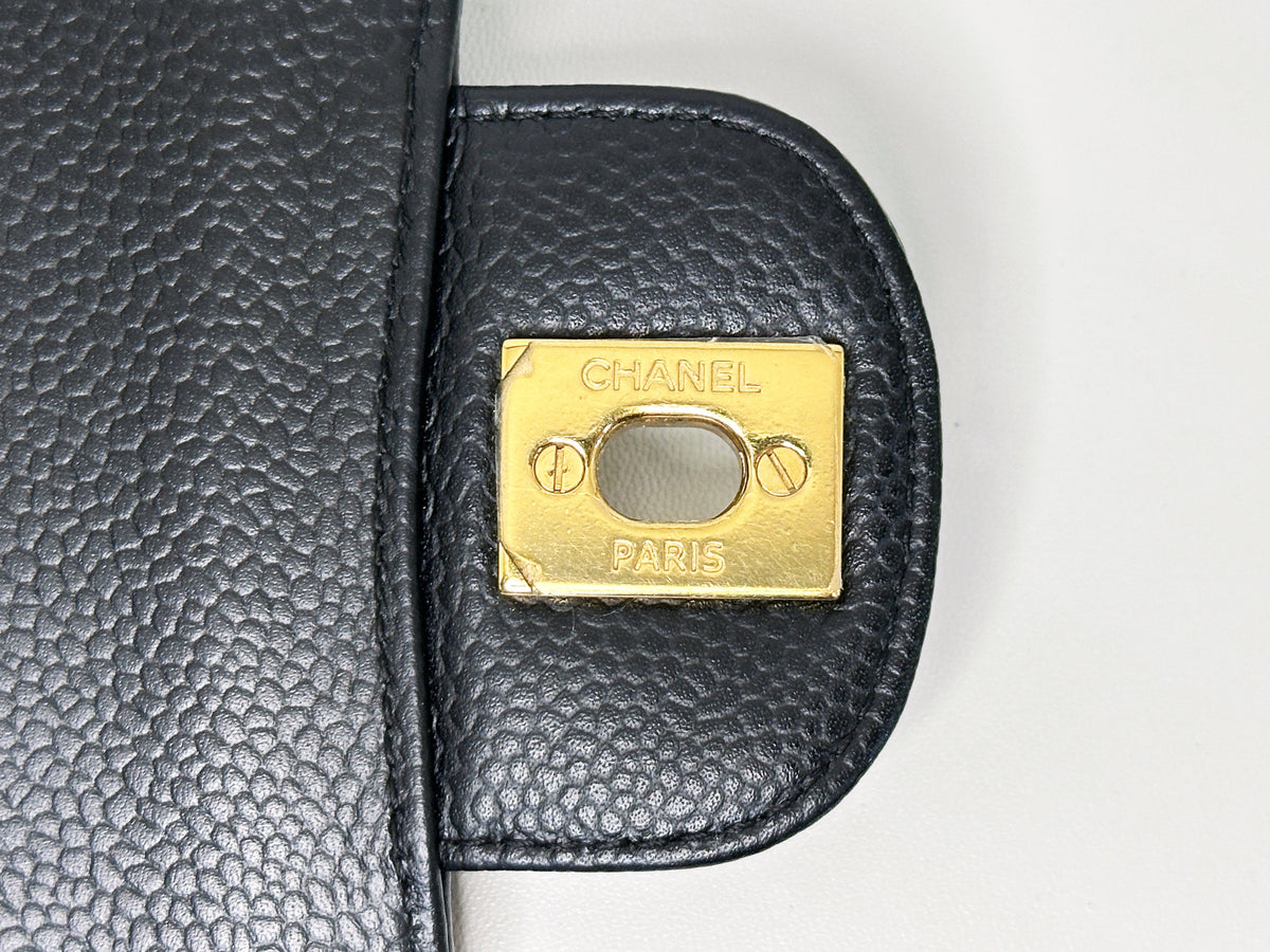 Chanel Medium Size Classic Quilted Caviar Double Flap Bag Black 1184 holo card