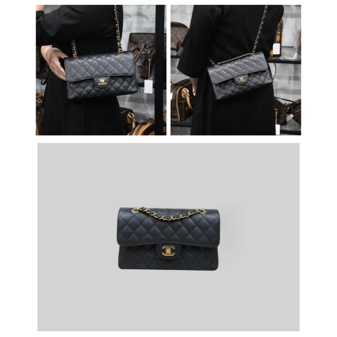 Excellent（Rank SA）｜CHANEL Caviar Skin Matrasse Double Flap 23 Shoulder Bag Black Made In 2020 Year｜S25031402
