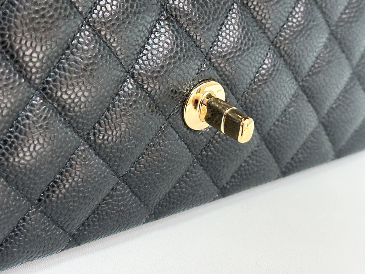 Chanel Medium Size Classic Quilted Caviar Double Flap Bag Black L9TX microchip