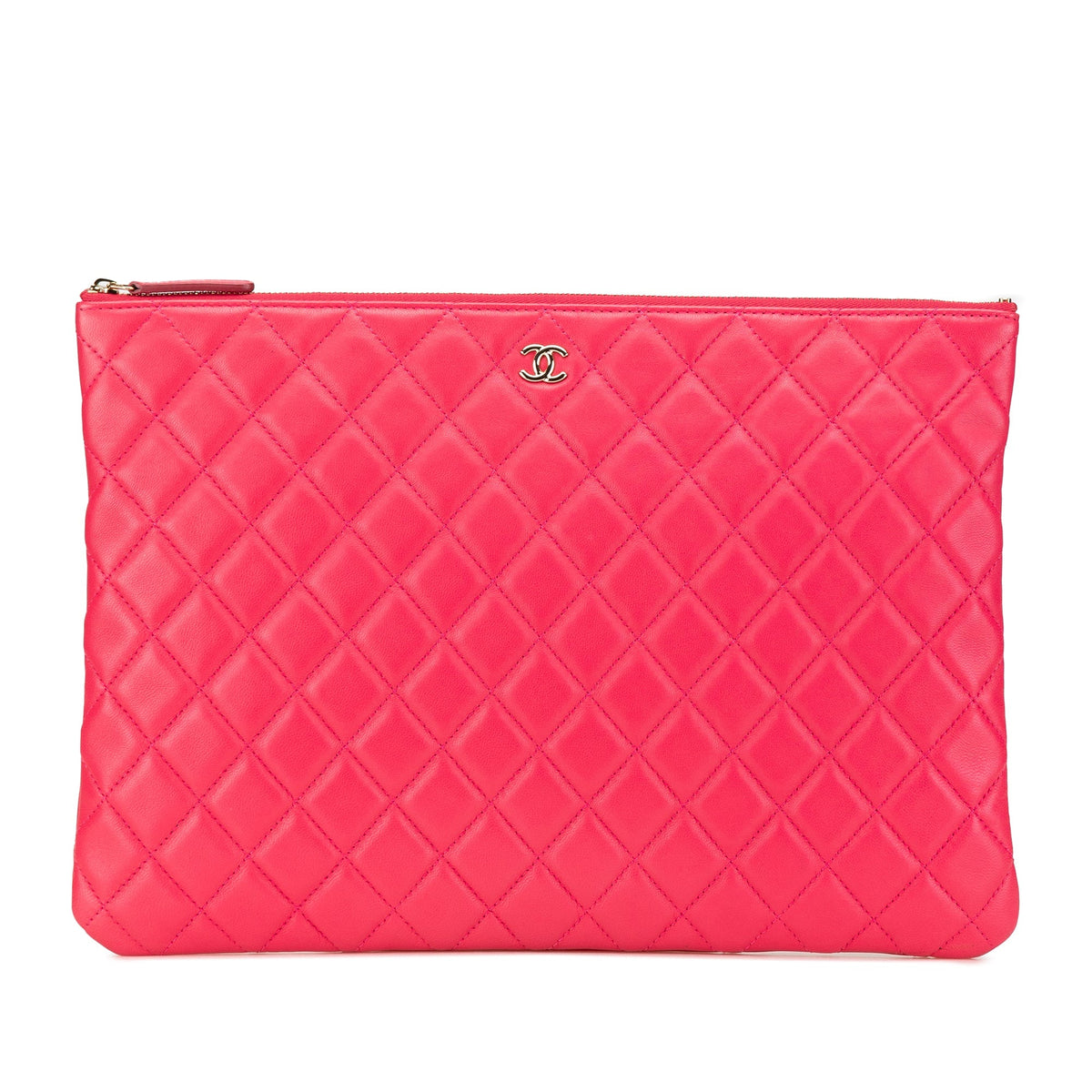 Pink Chanel Large Quilted Lambskin O Case Clutch