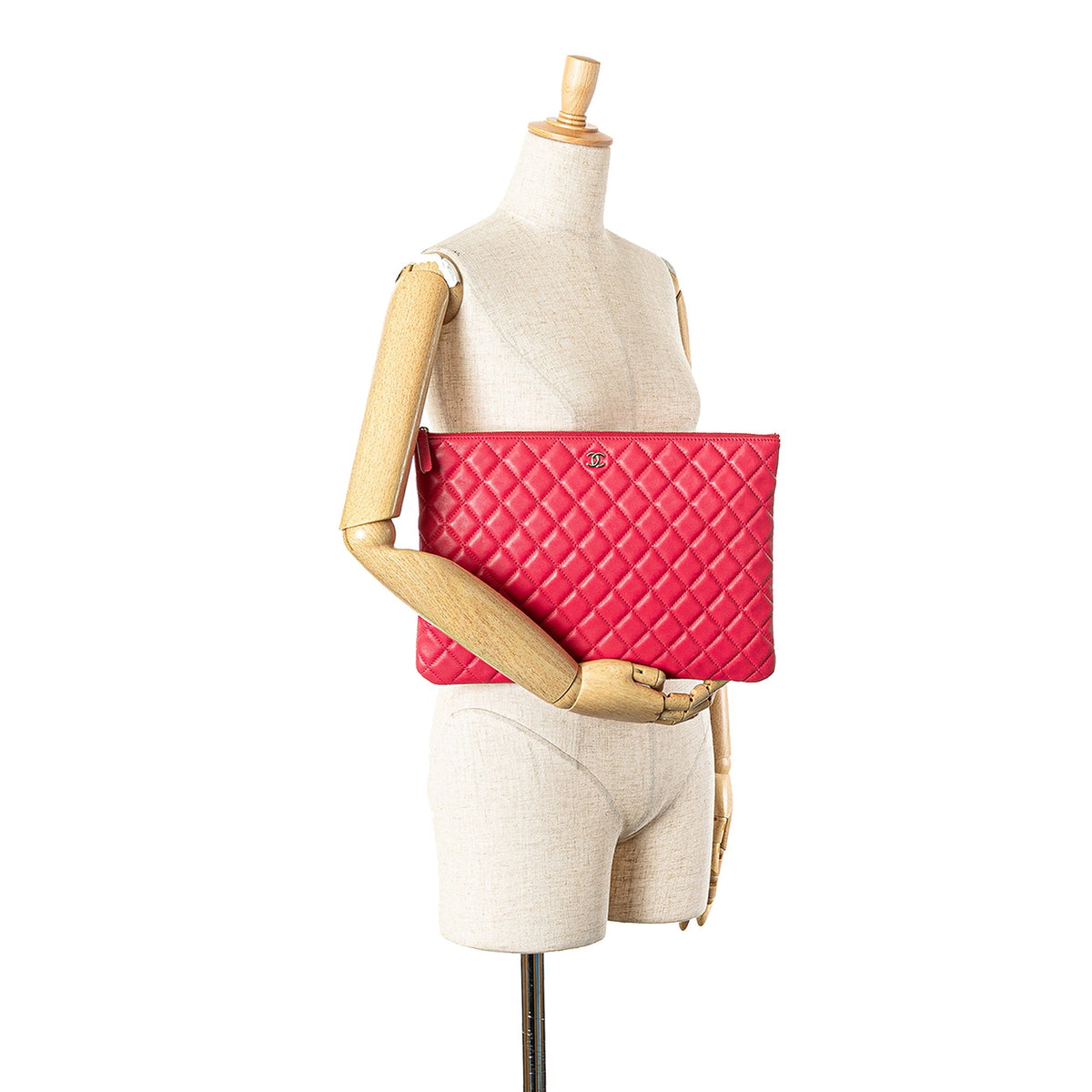 Pink Chanel Large Quilted Lambskin O Case Clutch
