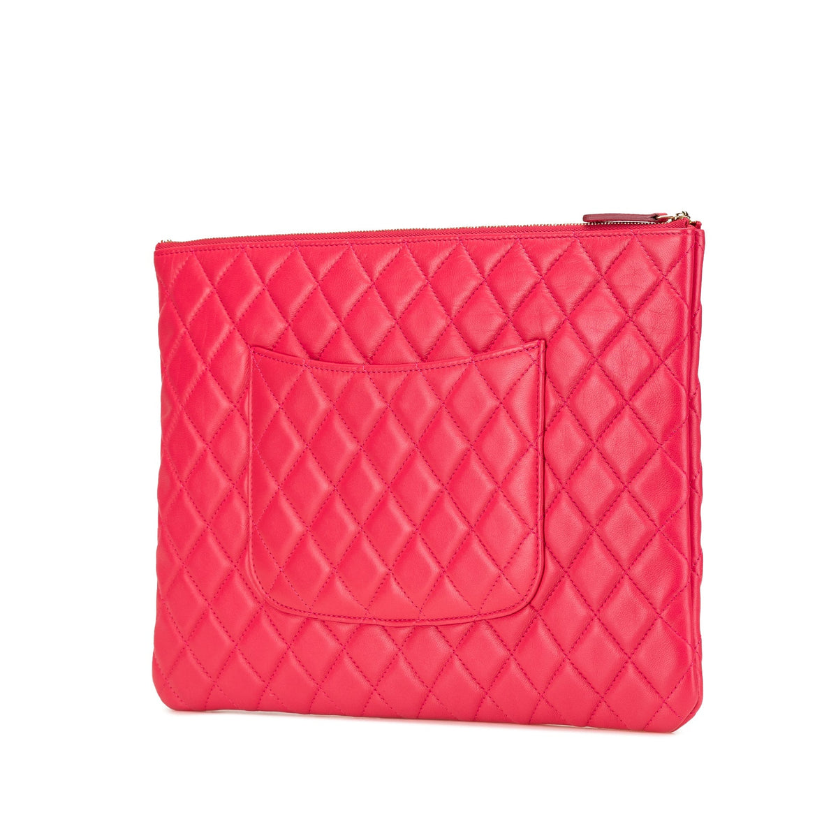 Pink Chanel Large Quilted Lambskin O Case Clutch