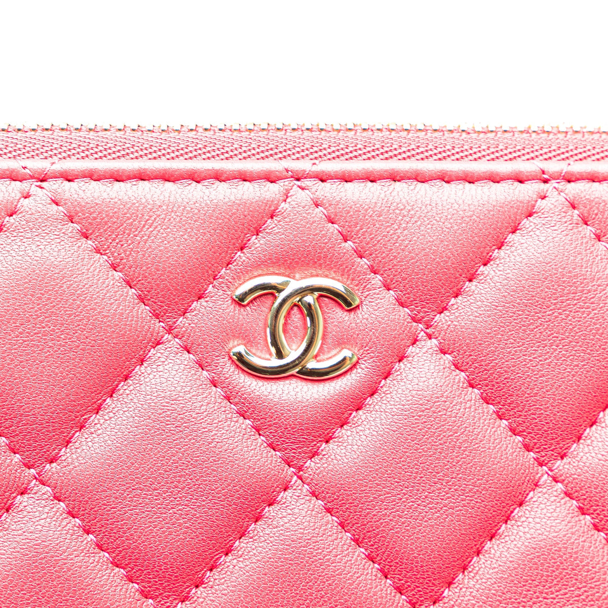 Pink Chanel Large Quilted Lambskin O Case Clutch