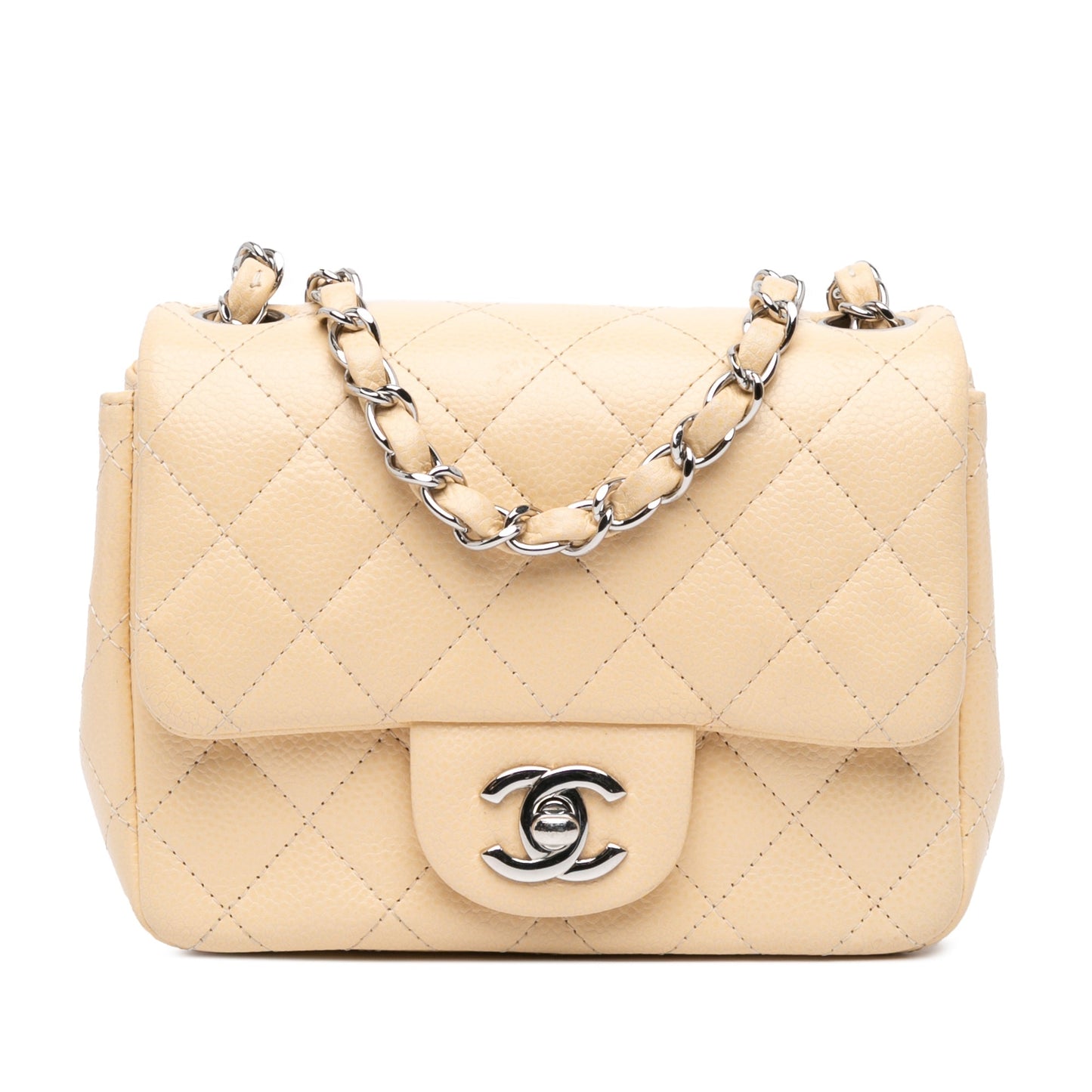 Tan Chanel Mini Square Classic Caviar Single Flap Crossbody Bag