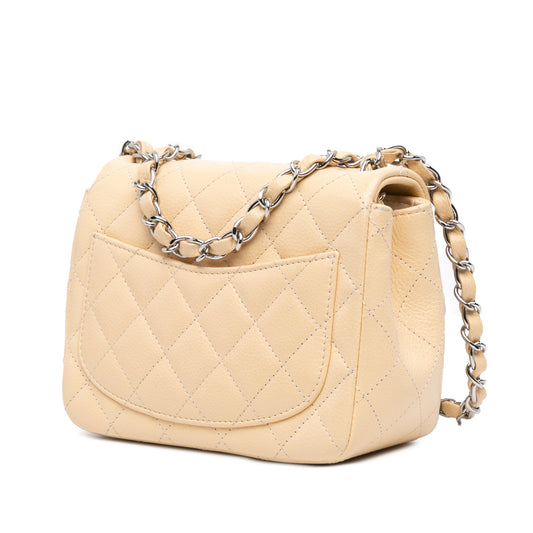 Tan Chanel Mini Square Classic Caviar Single Flap Crossbody Bag